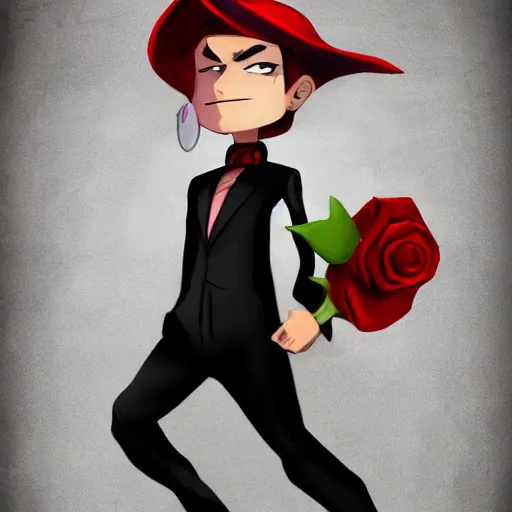 Prompt: digital painting, accurate details, james from team rocket holding a rose, elegant, cool, trending on deviantart, artstation,