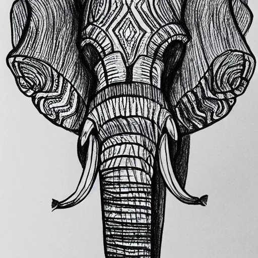 Image similar to black pen sketch of a skull of a elephant, the desert is in color pencil, elephant skull, beginner, pencil, intermediate art, paper art, pencil, bold lines, cyberpunk based