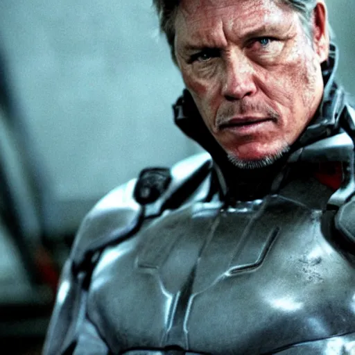 Image similar to tom berenger as gray fox, metal gear, movie still