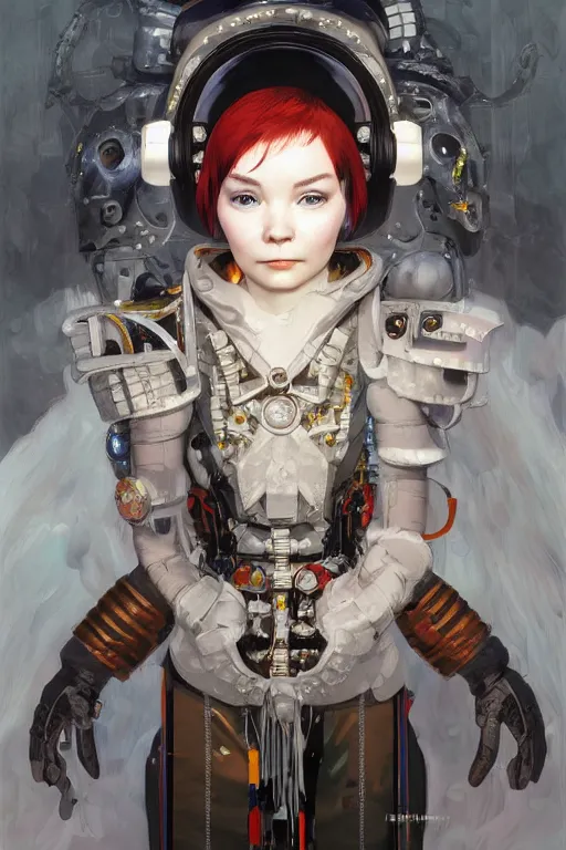 Image similar to portrait of beautiful young Björk, cyberpunk, Warhammer, highly detailed, artstation, illustration, art by Gustav Klimt and Range Murata and Ilya Kuvshinov and Sakimichan