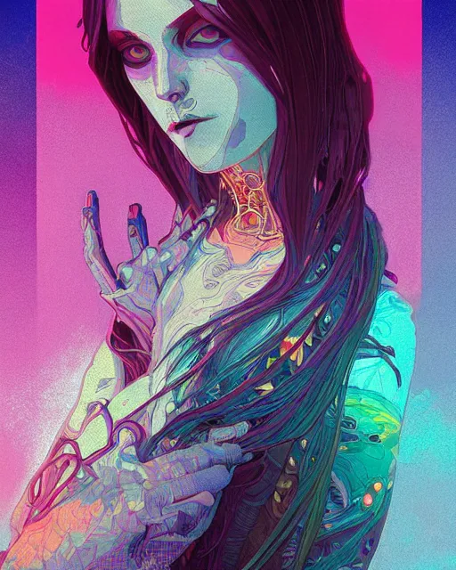 Image similar to glitch art vampire, glitches, vaporwave, highly detailed, very intricate, art nouveau pixelated, neon glitch, chromatic aberration, harsh lighting, award - winning, disney concept art illustration by mandy jurgens and alphonse mucha and alena aenami, glitch color palette, featured on artstation