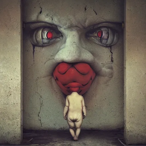 Prompt: a clown holding a baby inside an abandoned hospital, beksinski, dariusz zawadzki, symmetrical, surreal, magic surrealism, very coherent symmetrical artwork, cinematic, hyper realism, high detail, octane render, 8 k