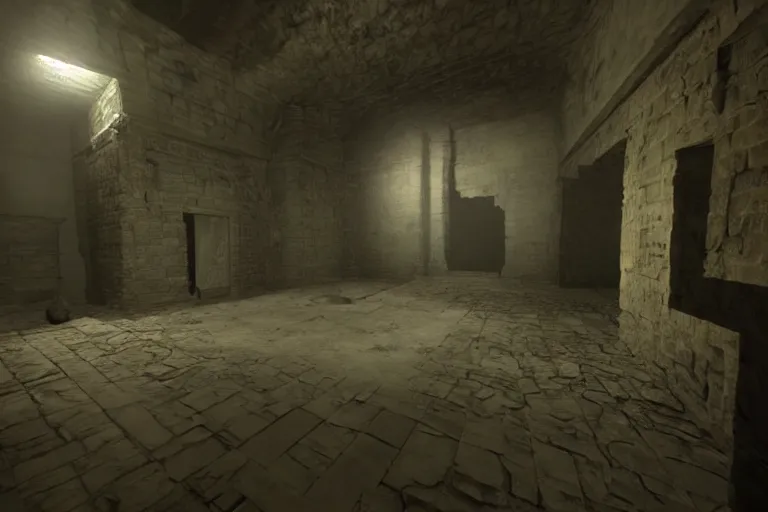 Prompt: inside a haunted dungeon, First person horror game, unreal engine