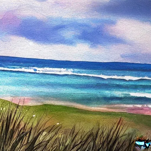 Prompt: a beautiful beach in scotland art by kathrine diaper