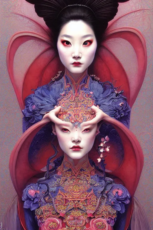 Prompt: symmetrical painting, a beautiful female immortal in transitional chinese dress, pretty, perfect face, elegant, ornate, luxury, elite, matte painting, by artgrem, by james jean, by brian froud, by wayne barlowe