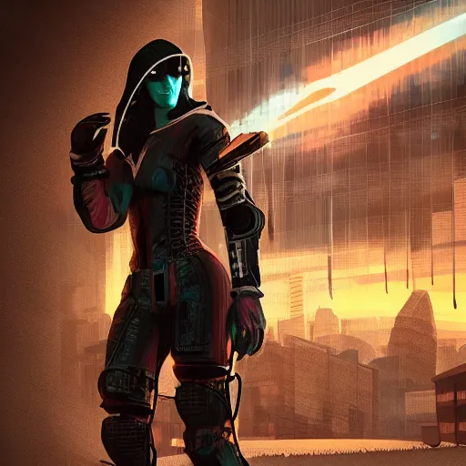 Prompt: Cyberpunk, assassin, using dagger, wolf companion, 3d game art