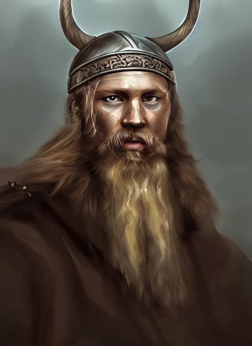 Image similar to viking looking tired, portrait, dramatic light, fierce, digital painting