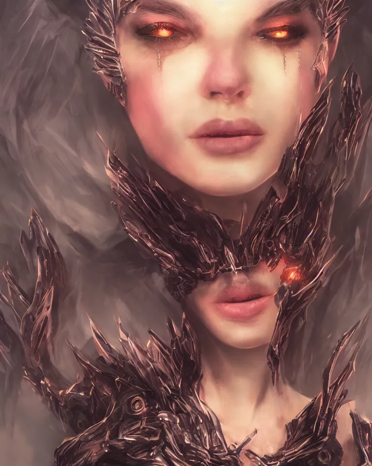 Image similar to headshot portrait of a nightmare queen, cinematic lighting, highly detailed