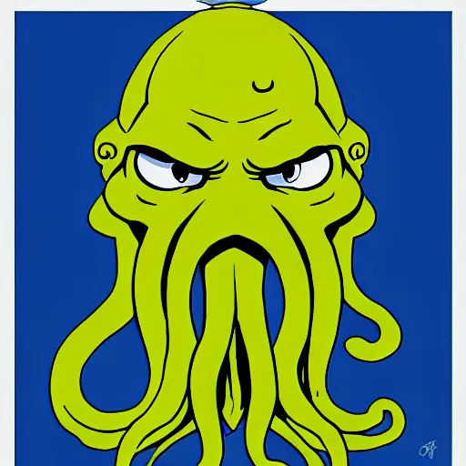 Image similar to cthulhu in the style of the simpsons