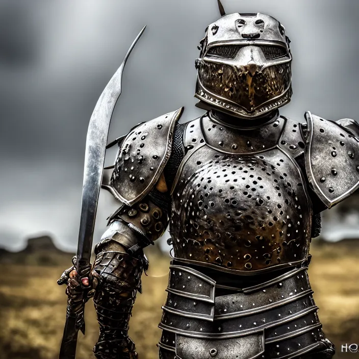 Image similar to photo of a warrior with metal otter themed armour, highly detailed, 4 k, hdr, smooth, sharp focus, high resolution, award - winning photo