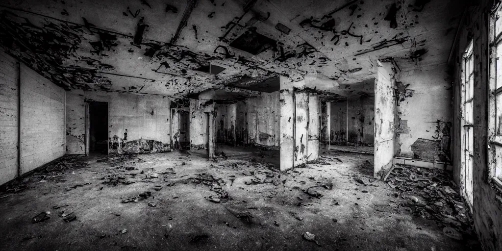 Image similar to abandoned prison with ghosts, security camera, black and white, real