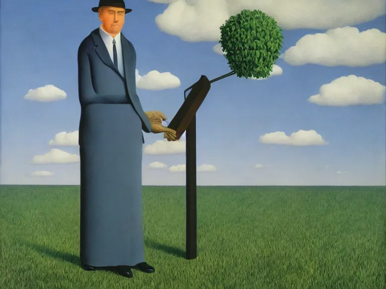 Image similar to persistance of memory, painting by rene magritte, high detail, high resolution