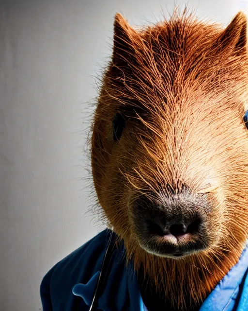 Image similar to a portrait photo of a doctor who is also a capybara, 4 k, high quality, award winning photo