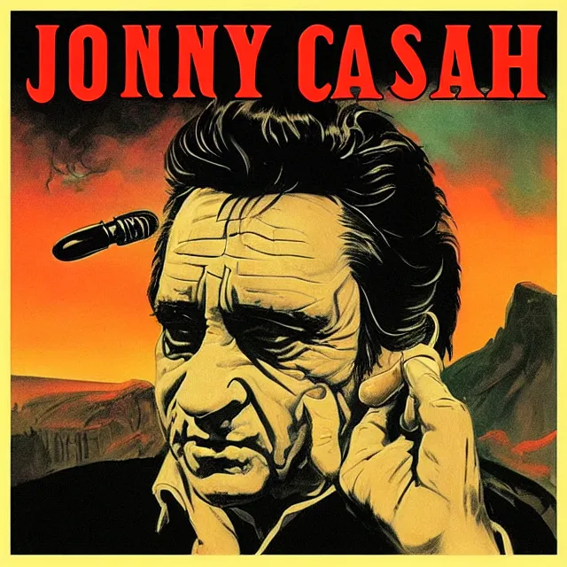 Image similar to album cover for Johnny Cash: The Snake Oil Tapes, album art by Frank Frazetta, snake oil album, snakes