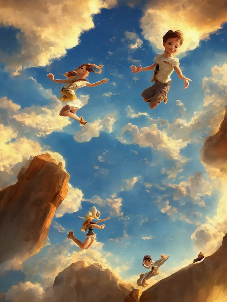 Image similar to jumping to the sky by disney concept artists, blunt borders, rule of thirds, golden ratio, godly light, beautiful!!!