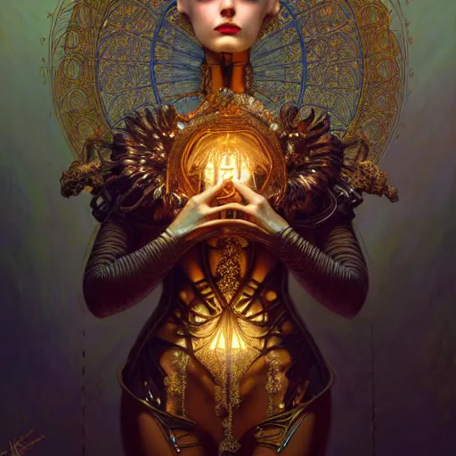 Image similar to unique automaton, surreal, fantasy, intricate, elegant, dramatic lighting, emotionally evoking symbolic metaphor, highly detailed, photorealistic, digital painting, artstation, concept art, smooth, sharp focus, illustration, art by John Collier and Krenz Cushart and Artem Demura and Alphonse Mucha and Albert Aublet