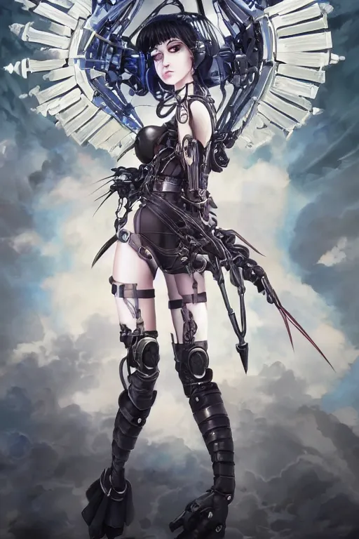 Image similar to Beautiful pale warhammer 40000 goth anime girl with mechanical wings and many wires, masterpiece 4k digital illustration by Artgerm, ghibli, Makoto Shinkai, highly detailed, trending on artstation, pixiv, award winning,