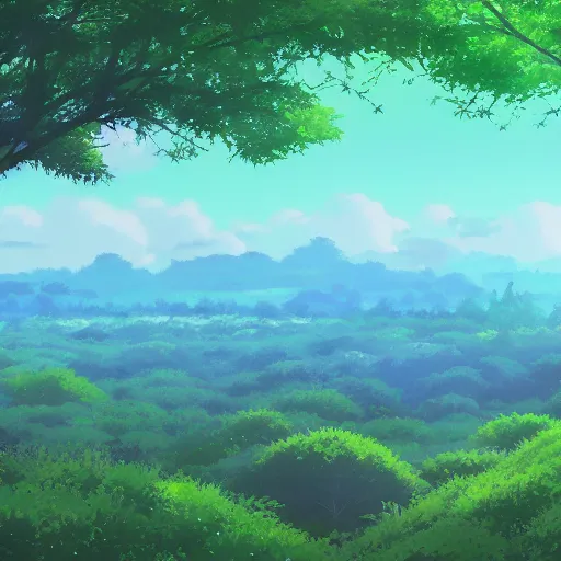 Prompt: forest lanscape panorama by makoto shinkai in pixar style backdrop gouache