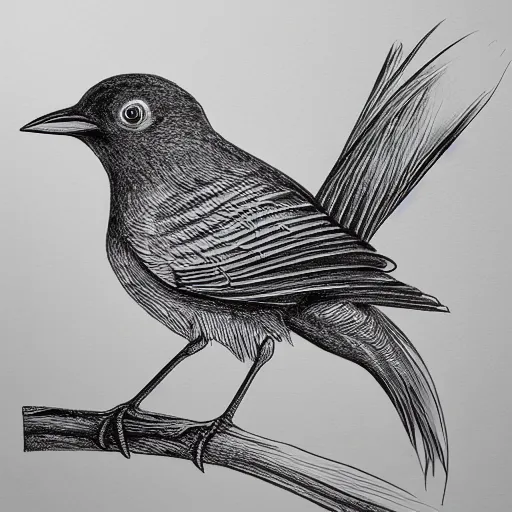 Prompt: bird illustration, Matt adrian, black ink on white paper, high definition 4k