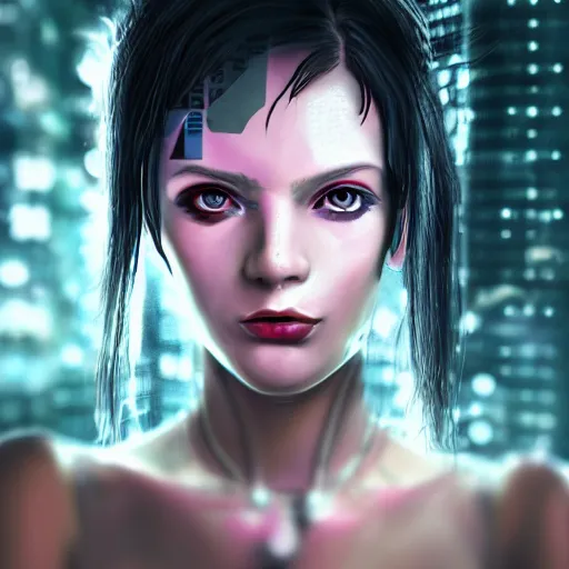 Image similar to a cyberpunk girl portrait with depth of field inspired by ghost in the shell