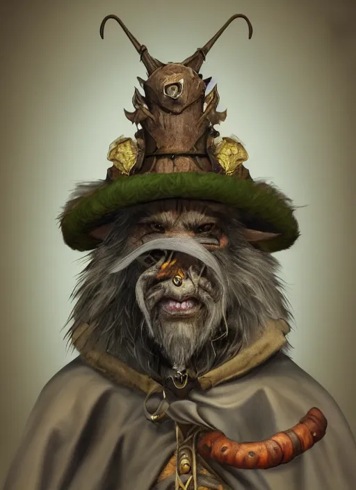 Prompt: anthropomorphic rat with human eyes and a gray beard, wearing jewelry, tricorne hat, green robe, skaven, warhammer fantasy, d & d, digital art, detailed face, highly detailed, trending on artstation, realistic