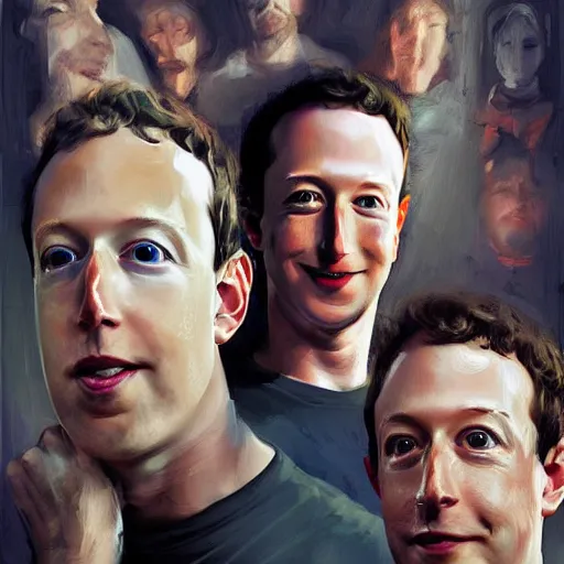 Prompt: portrait of elon mus, mark zuckerberg and jeff bezos together, together, very detailled, art contest winner on behance, trendy on deviant art, by by artgem, greg rutkowski