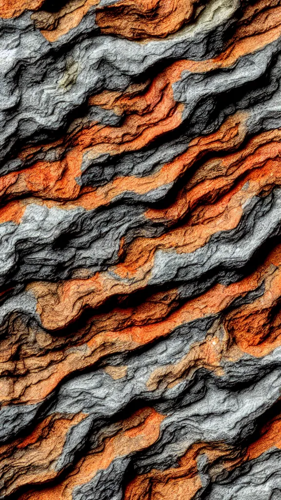 Prompt: vivid color, folded, tessellated planes of rock, alien sedimentary schematic, igneous rock, marbled veins, 3D!!! diorama architectural drawing macro photography, depth of field with layers of strata, ochre, sienna, black, gray, olive, mineral grains, dramatic lighting, rock texture, sand by James jean, geology, octane render in the style of Luis García Mozos