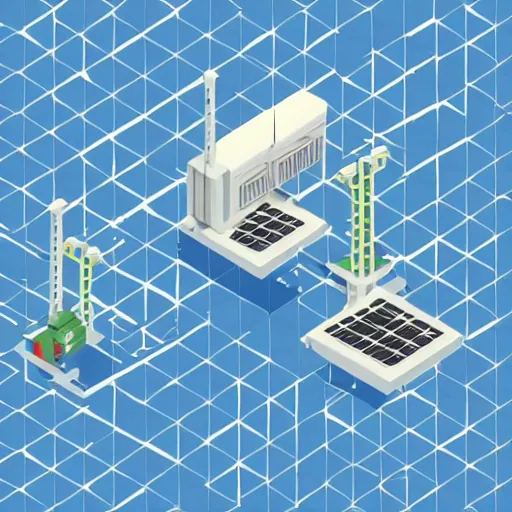 Image similar to pixel art isometric drawing, space station, solar panels, white background, detailed