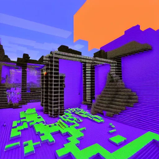 Image similar to the minecraft deep dark biome in ultra realism 3d, illustrated, graphic pen, neon colors.