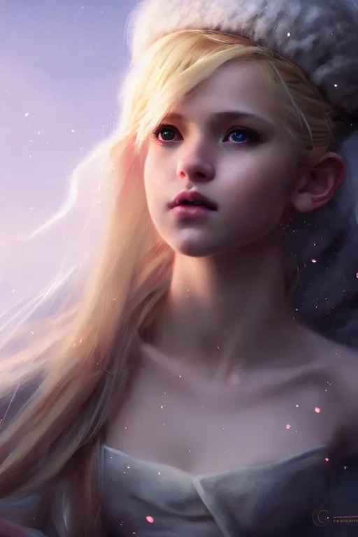 Image similar to cinematic shot of an epic portrait of a cute blonde fairy dressed in military clothes, stylised military clothes, shiny skin, beautiful eyes, beautiful, small details, night setting, realistic poster with volumetric light from craig mallism, artgerm, jeremy lipkin and michael garmash, unreal engine, radiant light, digital art, trends at art station, a masterpiece