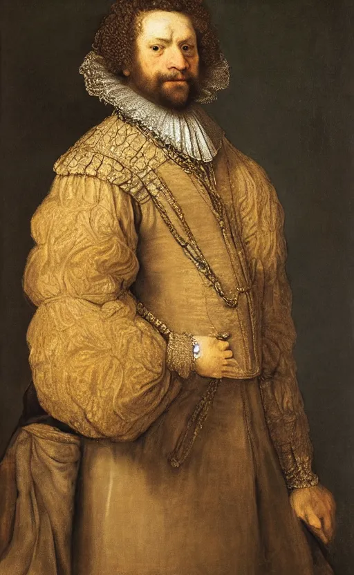 Prompt: a portrait of gigachad in renaissance aristocratic clothes and in the style of rembrandt