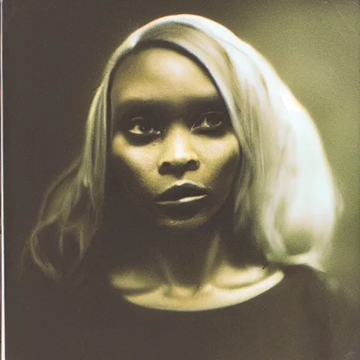 Image similar to polaroid of female drow face shot by Tarkovsky