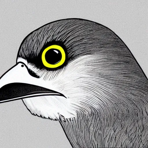 Image similar to extremely detailed cartoon bird looking directly into camera