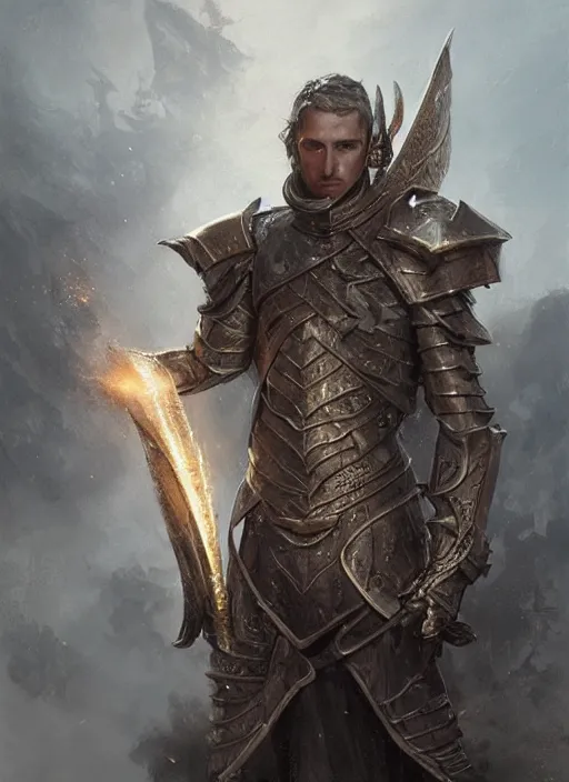 Image similar to portrait of a draconic knight, holding a claymore, victorian, concept art, detailed face, fantasy, close up face, highly detailed, cinematic lighting, digital art painting by greg rutkowski