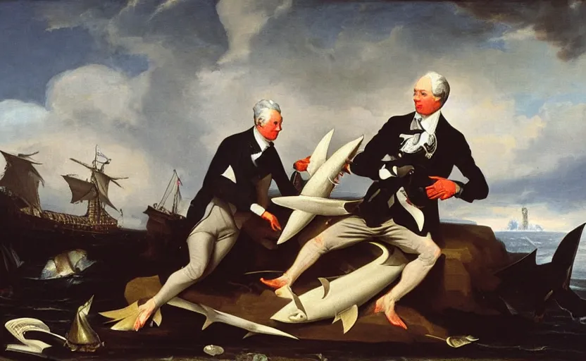 Prompt: oil painting by john singleton copley of watson and the shark.