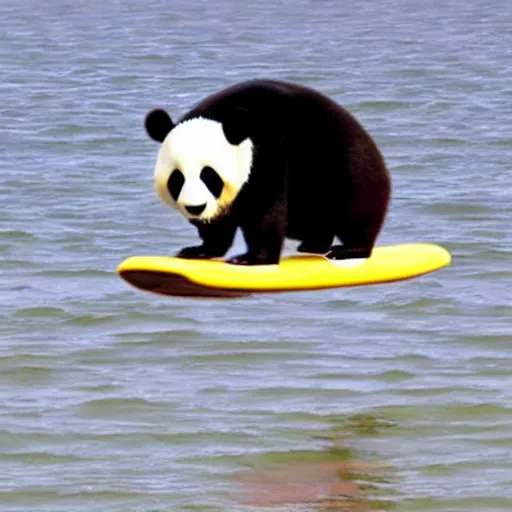 Prompt: super mario panda bear surfing