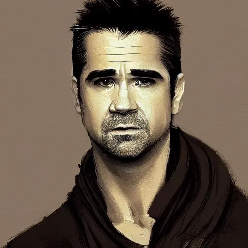 Image similar to “Portrait of Colin Farrell by Greg Rutkowski, young, attractive, highly detailed portrait, scifi, digital painting, artstation, concept art, smooth, sharp foccus ilustration, Artstation HQ”