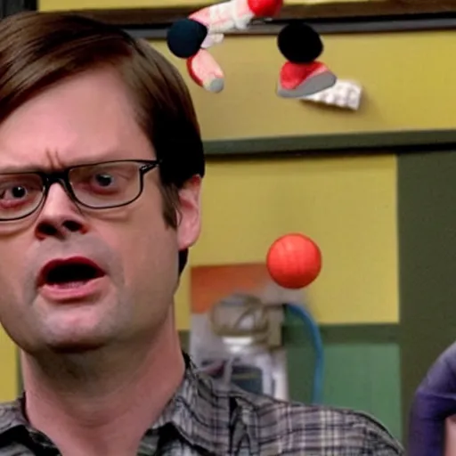 Prompt: dwight schrute playing rickety - cricket on always sunny