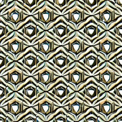 Image similar to ornate twisting three dimensional multilayered pattern vortex inside a hexagonal shape, intricate detail, complex, jade, gold, silver, obsidian