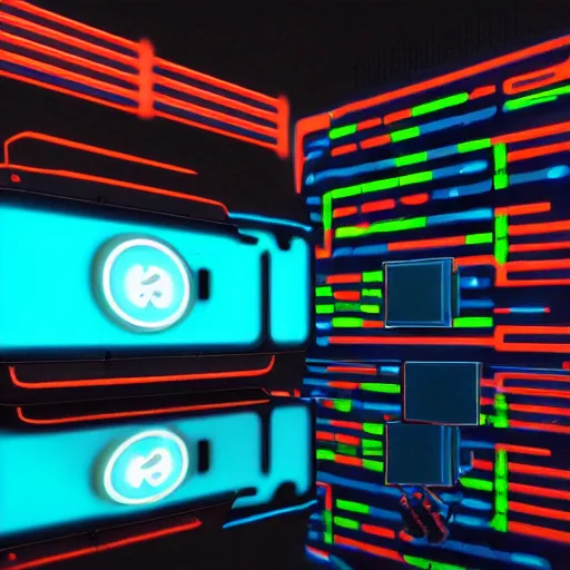 Image similar to A giant computer with Aphex Twin logo, neon black light lit, by Emiliano Ponzi, by Chris Ware, neogeo, criterion collection, concept art, hyper realism, unreal engine