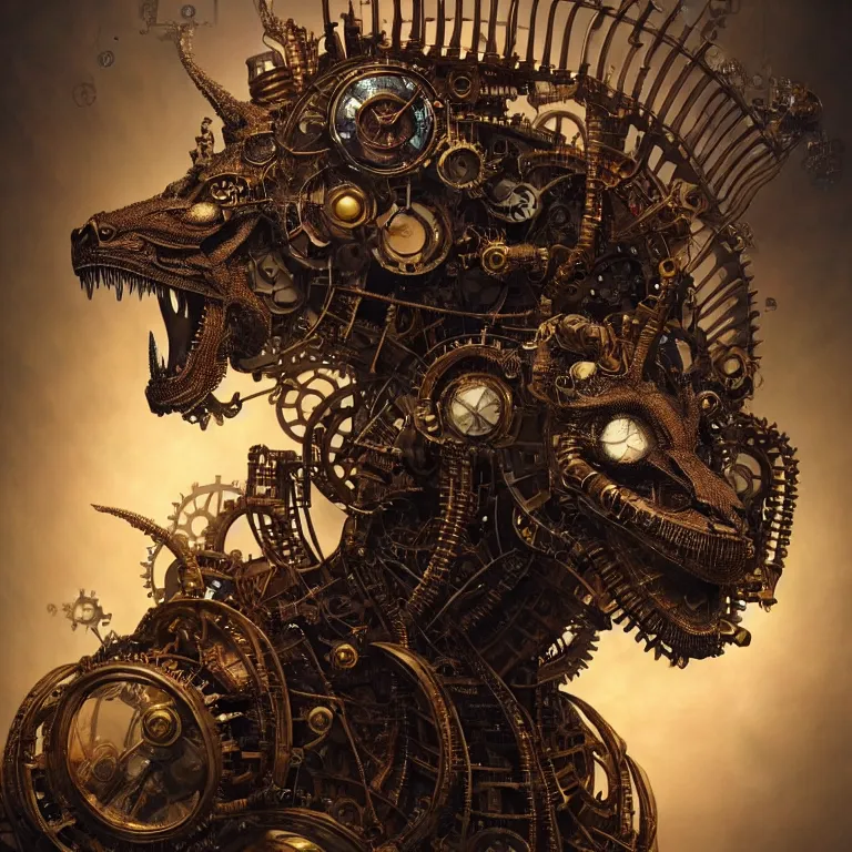 Image similar to hyperrealistic mixed media portrait of a beautiful mechanical steampunk dragon, stunning 3d render inspired art by P. Craig Russell and Barry Windsor-Smith + perfect facial symmetry + dim volumetric lighting, 8k octane beautifully detailed render, post-processing, extremely hyperdetailed, intricate futuristic mechanic parts, epic composition, grim yet sparkling atmosphere, cinematic lighting + masterpiece, trending on artstation