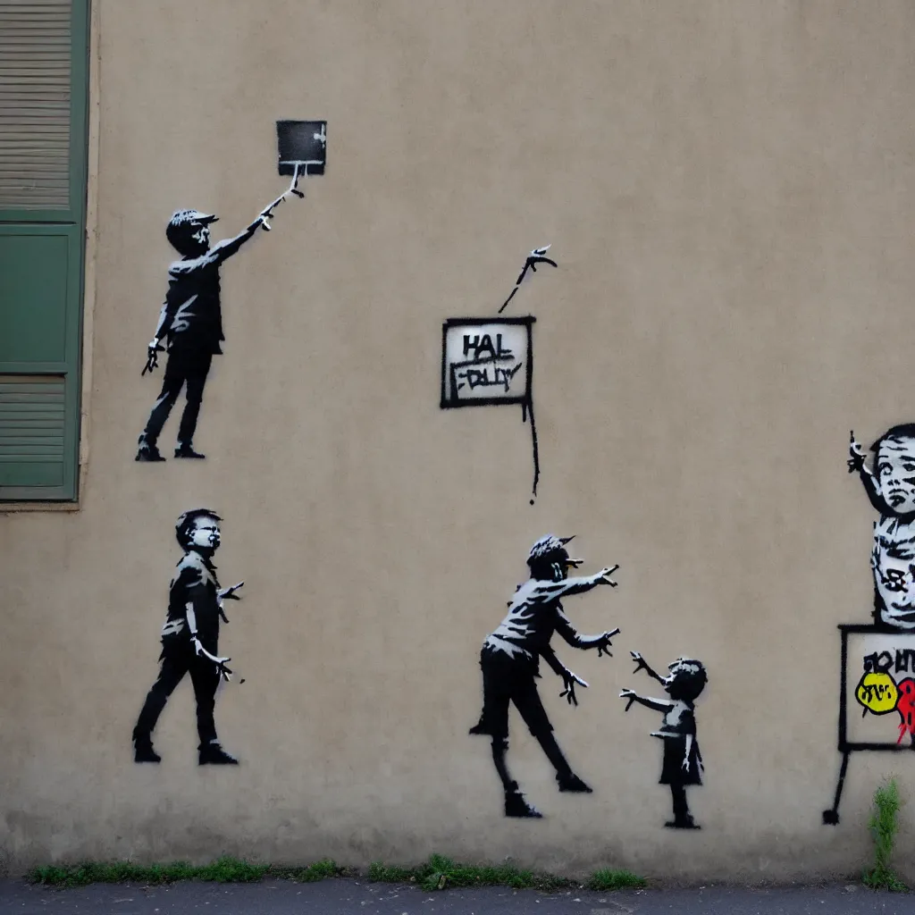 Image similar to wall with famous banksy graffiti