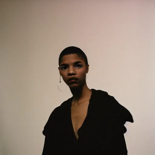 Image similar to realistic photoshooting for a new balenciaga lookbook, color film photography, portrait of a european woman, in style of tyler mitchell, 3 5 mm,