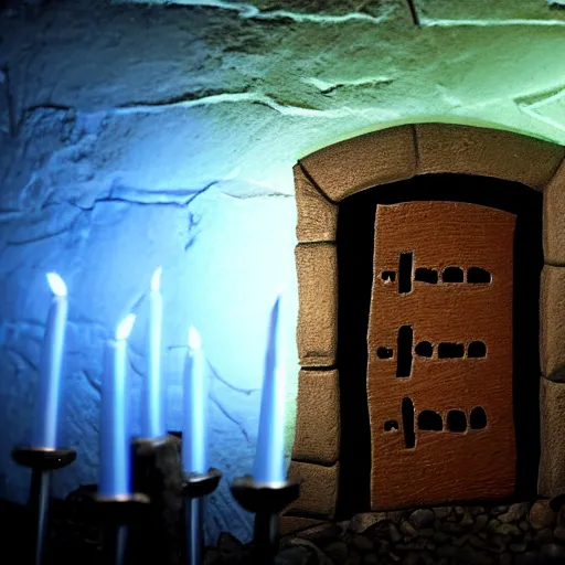 Image similar to secret door hidden very well in a dungeon wall lit with torches, d & d, photo