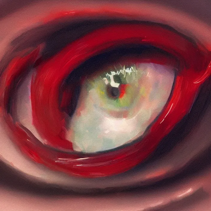 Image similar to a very detailed closeup painting of an eyeball with red veins, very small brushstrokes, in the style of edward hopper and enrico tammekand on artstation and awele benedict on artstation, 4 k,