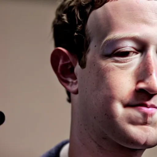 Image similar to extremely zoomed-in photo of sad Mark Zuckerberg's face
