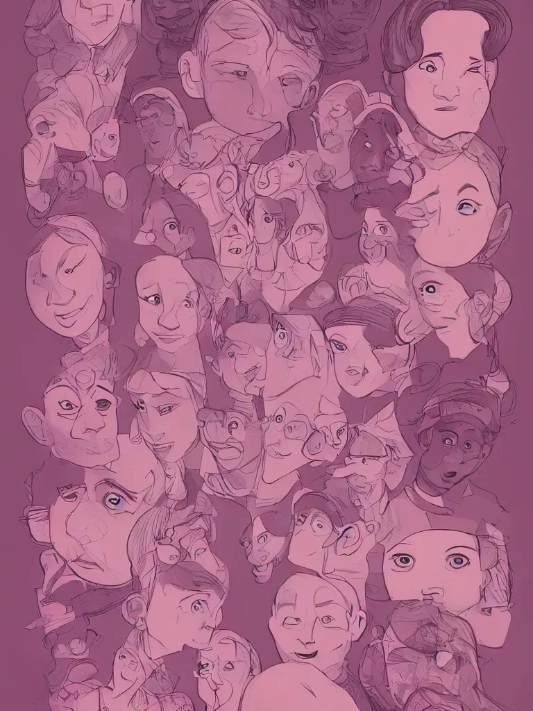 Image similar to pink faces filling the page by disney concept artists, blunt borders, golden ratio, beautiful light