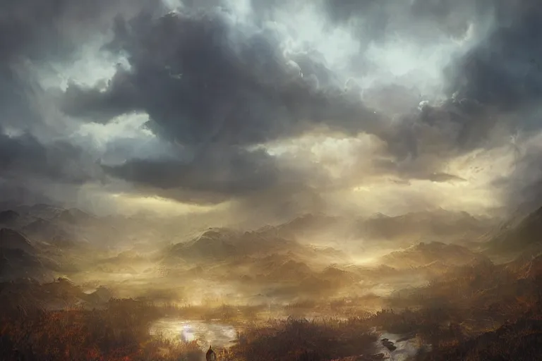 Prompt: aerial view, cinematic fantasy painting, dungeons and dragons, a faerie village, swamp wetland marsh estuary, with sunset lighting ominous shadows by jessica rossier and brian froud cinematic painting
