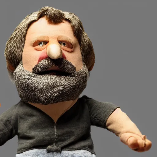 Image similar to photo of a slavoj zizek plush toy, promotional photo, high - detail, professional photograph,