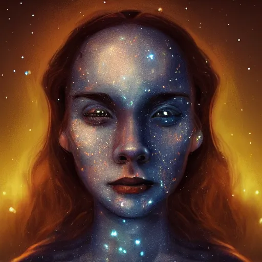 Image similar to man whose skin is a field of twinkling stars, award-winning portrait, fantasy horror, trending on artstation, 8k, 4k, pixiv, matte finish, highly detailed